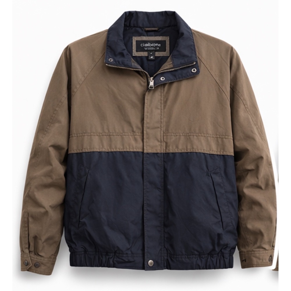 Claiborne Mens XL Harrington Jacket Colorblock Brown Black Full Zip Mock‎ Neck